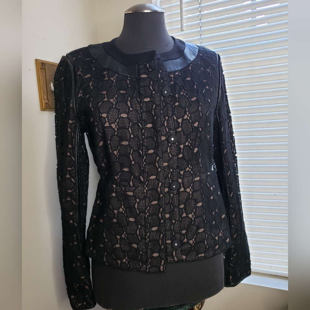 Genuine Leather Trim Blazer